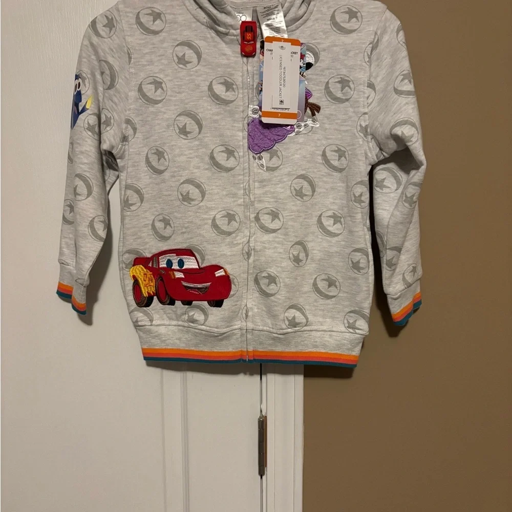 Disney Light Gray Kids Zip-Up Hoodie with Colorful Character Appliqués Unisex 7 - Picture 3 of 7